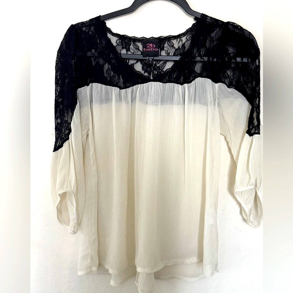 2B Bebe Sheer Lace Blouse Size Small
